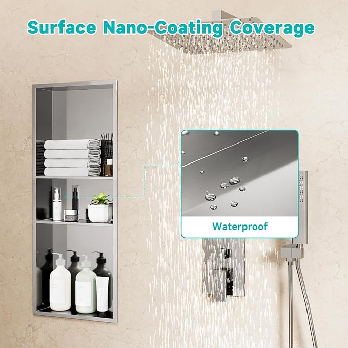 Stainless Steel Shower Niche 12" x 30" – Recessed Wall Niche with 3-Tier Storage, Waterproof & Rustproof Modern Bathroom Shower Shelf (Brushed Nickel)