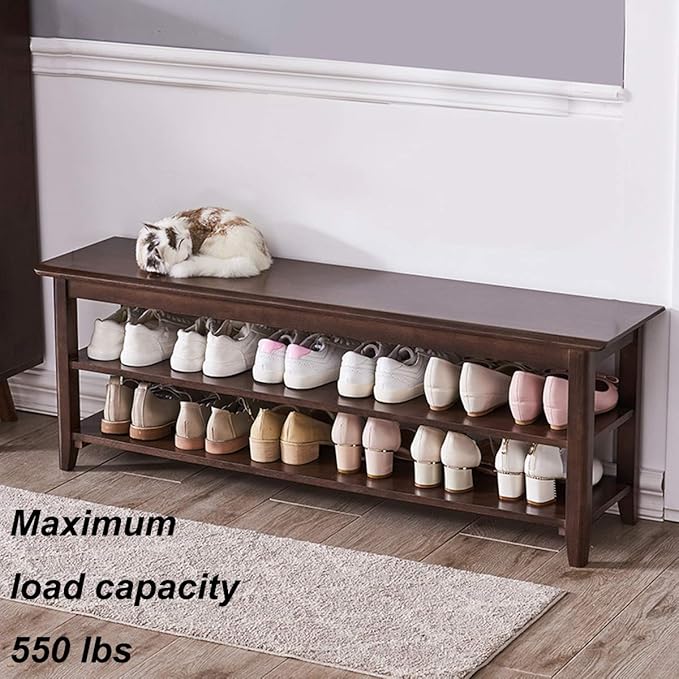 XKZG Storage Bench Wooden Shoe Rack Bench Rustic Solid Wood Entryway Bench (Brown,47.2")