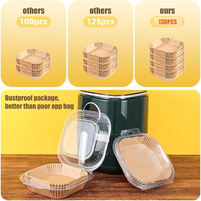 9.5 Inch Paper Air Fryer Liners Disposable,130 Pcs Square Air Fryer Paper Liners, Suitable for 5-10 Qt,Non-stick Parchment Paper for Frying