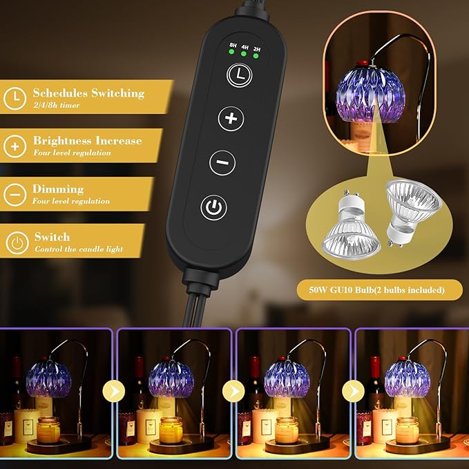 Candle Warmer Lamp with Timer & 4-Level Dimmer, Electric Wax Warmer for Jar Candles, Black Home Decor with 2 Bulbs, Gift for Women, Men, Housewarming