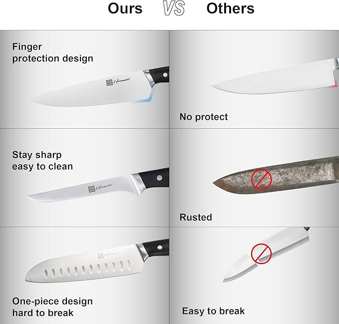 Knife Set, 14 Pieces German Steel Knife Sets for Kitchen with Block, Kitchen Scissors, Sharp Kitchen Knife Set for Home and Restaurants, Classic Elegant Black