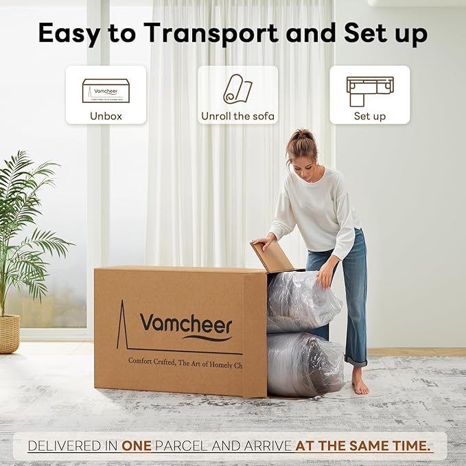 Vamcheer Modular Sectional Sofa - Modern L Shaped Boneless Couch with Deep Seat, Upholstered Sectional Couches for Living Room, Bedroom, Office, No Assembly Required, Cream