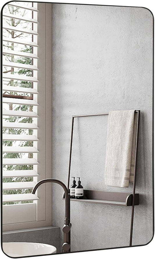Black Bathroom Mirror,20 x 30 Inch Rectangle Wall Mirror with Wood Frame,Vanity Modern Tempered Glass Mirror for Bedroom,Entryway,Living Room