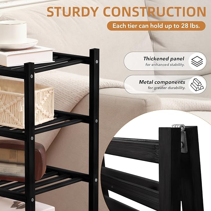 4 Tier Bamboo Shoe Rack Storage Organizer for Closet, Multifunctional Stackable Free Standing Shoe Shelf Organizer for Small Space,Entryway, Hallway, Bathroom27 x11 x26(Black, 4 Tier)