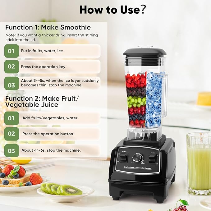 1500W Professional Smoothie and Professional Commercial Blender Tube Capacity 70oz for Frozen Drinks, Smoothies, Sauces, & More