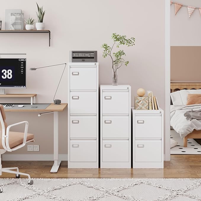 4 Drawer File Cabinet with Lock, Metal Filing Cabinets, Vertical Small Filing Cabinet Steel Lockable Storage Cabinets for Home Office to Organization Hanging Letter/Legal/F4/A4