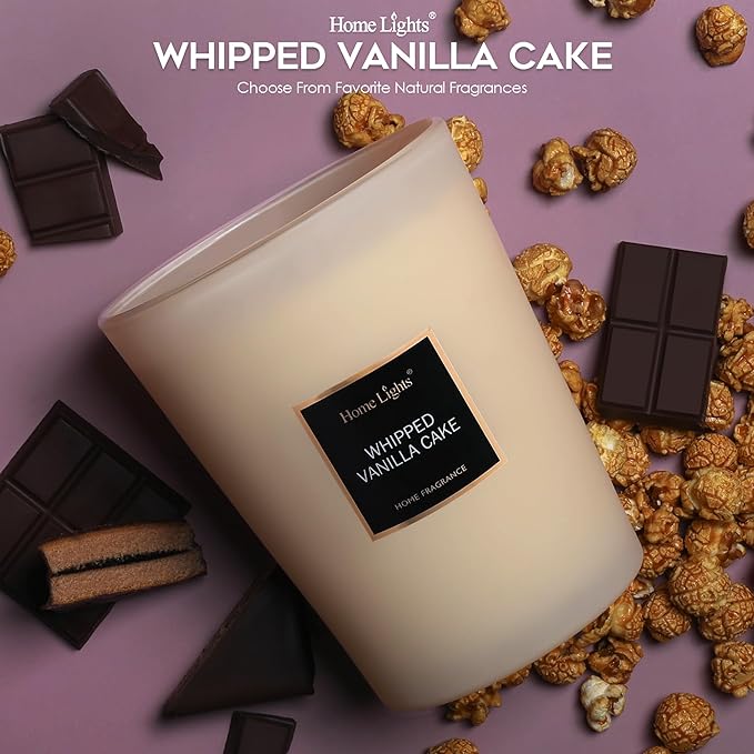 HomeLights Scented Candles, Big 33.3 oz for Home, Natural Soy Aromatherapy Candles, Smokeless Long Lasting 130 hrs with 3 Cotton Wicks, Candles Gifts for Women & Men, Whipped Vanilla Cake