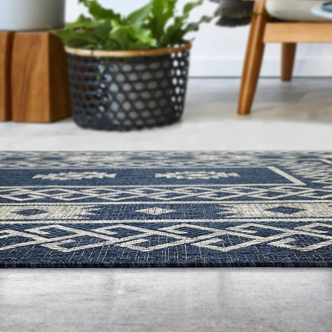 Antep Rugs Patio 6x9 Outdoor/Indoor Southwest Aztec Native Area Rug (Blue, 6'7" x 9')