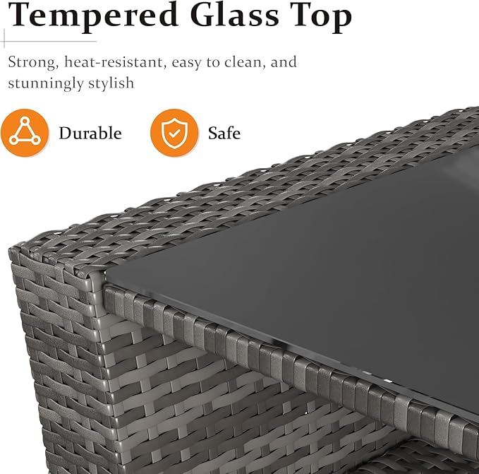 Solaste 4 Piece Outdoor Patio Furniture Set, Outdoor Sectional Sofa with Tempered Glass Coffee Table and Cushions, Wicker Rattan Patio Set for Backyard, Front Porch, Balcony, Navy