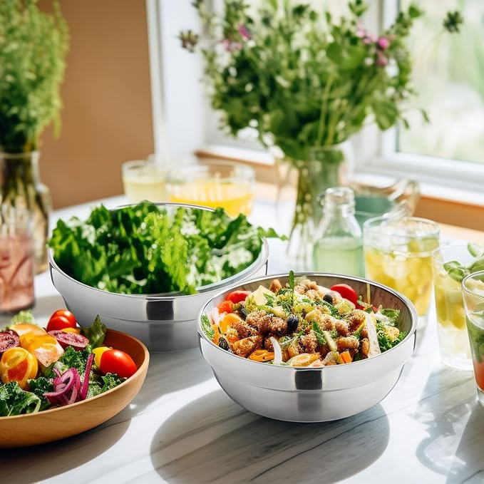 20 Pack 304 Stainless Steel Bowls Set 34oz Metal Double Walled Insulated Snack Mixing Lightweight Multipurpose Toddler Dinner Bowls for Ice Cream, Cereal, Snack