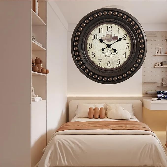 Large Farmhouse Wall Clock,20 inch Rustic Roman Numeral Big Wall Clock for Living Room, Kitchen, Living Room, Bedroom,Battery Operated, Dark Bead Brown