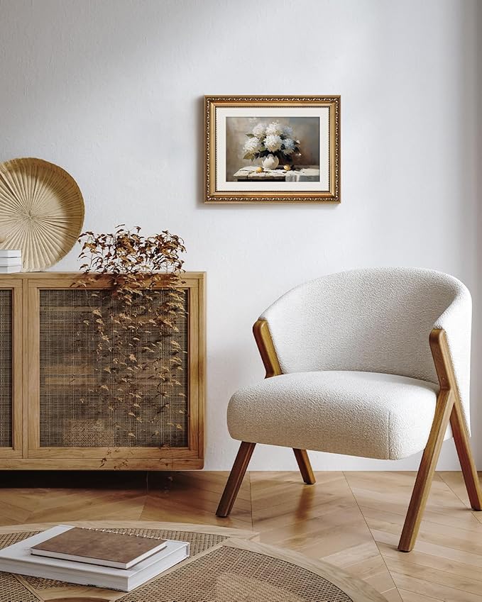 VIYYIEA Gold Framed Wall Art, Hydrangea Canvas Print Home Decor Vintage Art Painting Picture Bathroom Wall Decor, Flowers Artwork for Living Room Bedroom Kitchen Office - 14L x 11W