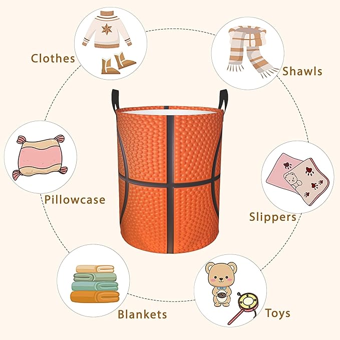 Basketball Texture Laundry Basket,Waterproof Laundry Hamper,Collapsible Organizer Basket for Storage Bin Toy Bins, Dirty Clothes Laundry Basket for Living Room/Bathroom/Bedroom