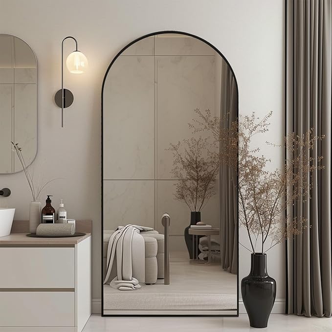 Beauty4U 71" x 32" Arch Full-Length Mirror, Black Metal Frame, Free Standing & Hanging Mounted for Living Room & Bedroom