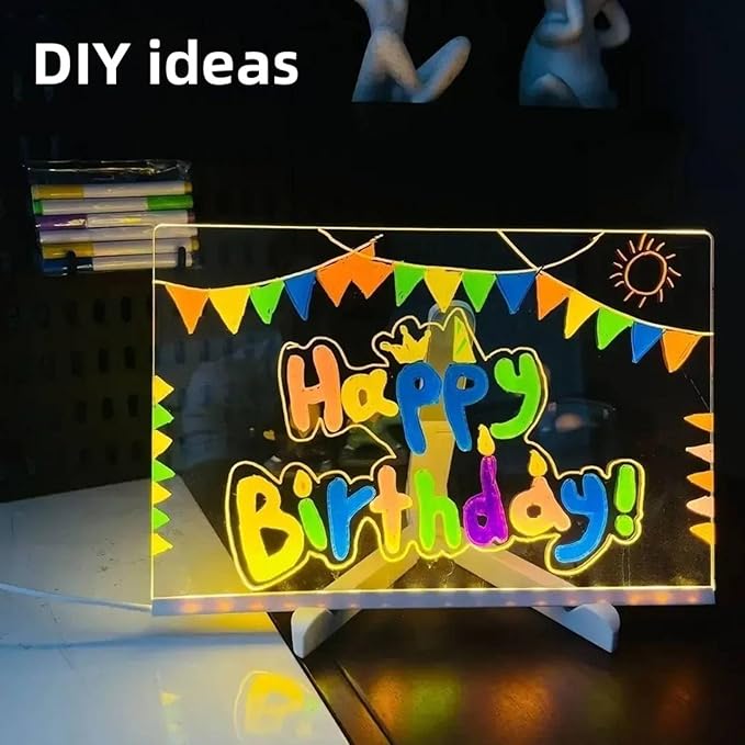 LED Note Board with 7 Colors, Light Up Dry Erase Board with Stand, 7.9"x11.8" Led Drawing Board for Kids, Writing Board with Soft Cloth, USB Cable, Holiday Trend Gift