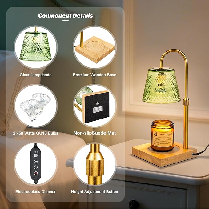 TantaScent Electric Candle Warmer Lamp in Vintage Birdcage Design with Timer – Scented Jar Candle Melter for Home Decor, Housewarming, Birthday, and Christmas (Includes 2 Bulbs) (Light Green)