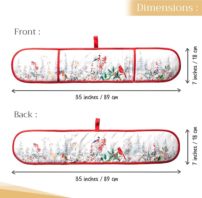 Maison d' Hermine Double Oven Mitt (7" x 35") 100% Cotton Heat Resistant BBQ Cooking Gloves with Loop for Thanksgiving Christmas Decorations Baking Cooking Barbeque Handling Hot Pan (Morzine)