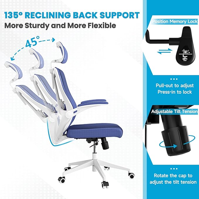 Ergonomic Office Chair - Comfy Desk Chairs with Wheels and Arms, 400LB Heavy Duty Mesh Computer Chairs with Comfortable Head Lumbar Back Support for Office, Bedroom, College Dorm and Study