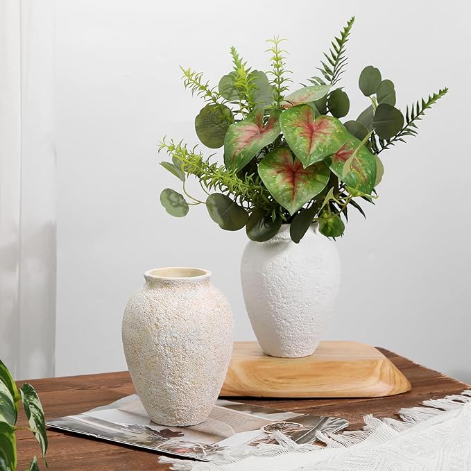 Rustic Ceramic Vase for Home Decor – 6.7" Small Decorative Matte White Vases for Dried Flowers, Pampas Grass, Faux Plants – Modern Farmhouse Boho Table Centerpiece