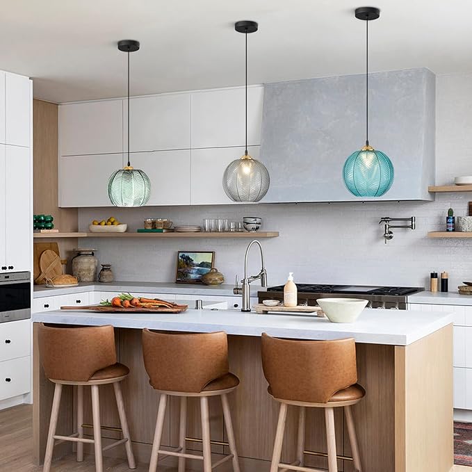 KCO Lighting Modern Smoke Gray Glass Pendant Light Kitchen Island Large Globe Farmhouse Pendant Lighting Adjustable Black Striped Glass Hanging Ceiling Lighting Fixtures Dining Room Lights