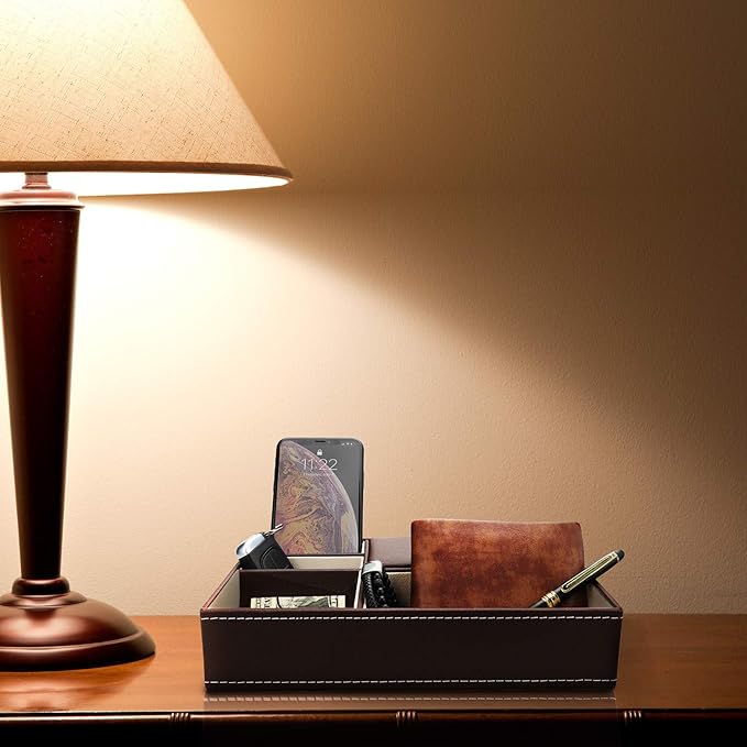 Baoyun Leather Valet Tray for Men, Mens Jewelry Organizer Box, Mens Nightstand Organizer, Leather Bedside Tray for Entryway, Dresser Organizer Countertop for Bedroom Men Room Decor