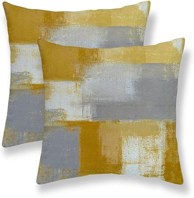 Yellow and Grey Pillow Covers 18 x 18 Inch Set of 2 Modern Abstract Art Decorative Throw Pillow Covers Outdoor Cotton Farmhouse Cushion Cases for Home Sofa Couch Living Room Decor