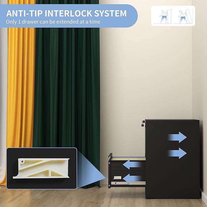 AQY 2 Drawer File Cabinet with Lock, Metal Filing Cabinets for Home Office, 18" Deep Heavy Duty Vertical Storage Cabinet for Hanging A4/Letter/Legal Size Files, Assembly Require