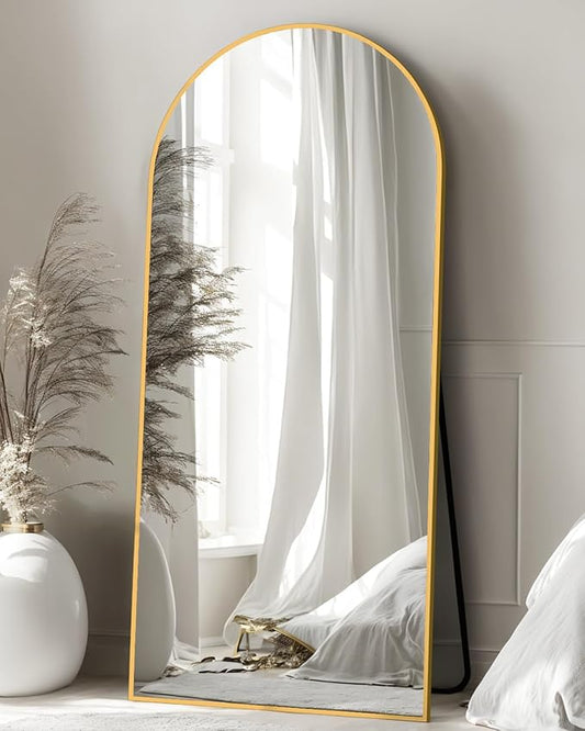 Full Length Mirror with Stand, 68"x26" Arched Full Body Mirror, Large Stand Up Mirrors, Aluminum Frame Floor Standing Mirrors, Freestanding Hanging Leaning Mounted for Bedroom Living Room Gold