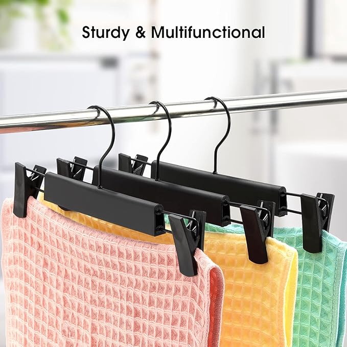Clothes Pants Hangers, Space-Saving Skirt Holders with 360 ° Swivel Hooks, Adjustable Clips, Trouser Hangers, Clothes Coat Garment Jeans Hangers (20 Pack, Black)