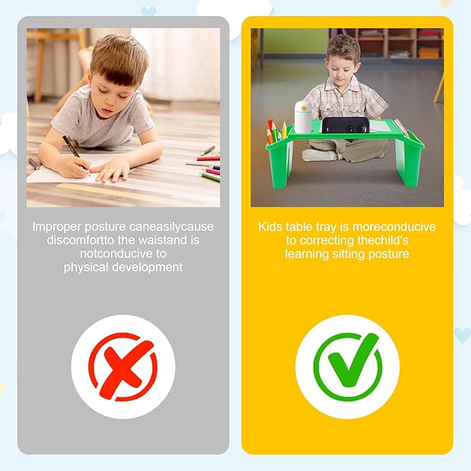 6 Pcs Kids Lap Desk Tray, Plastic Breakfast Lap Desk Trays with Storage Slots, Portable Stackable Lap Tray Table for Eating Writing Drawing Classroom, 19.69" L x 9.84" W x 7.1" H (Multicolor)