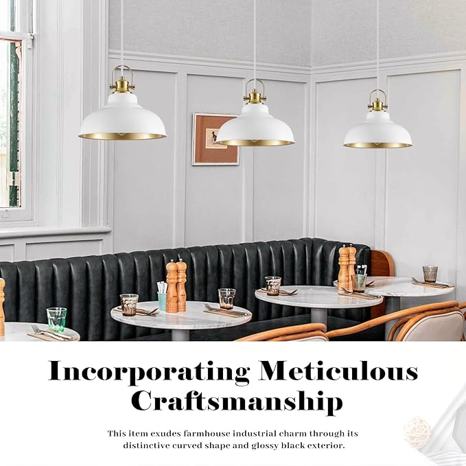 White Pendant Lights Kitchen Island, Kitchen Pendant Lighting 1 Pack, Industrial Farmhouse Pendant Light (11.41 Inch), Dome Pendant Lights, Island Pendant Light for Kitchen, Dining Room