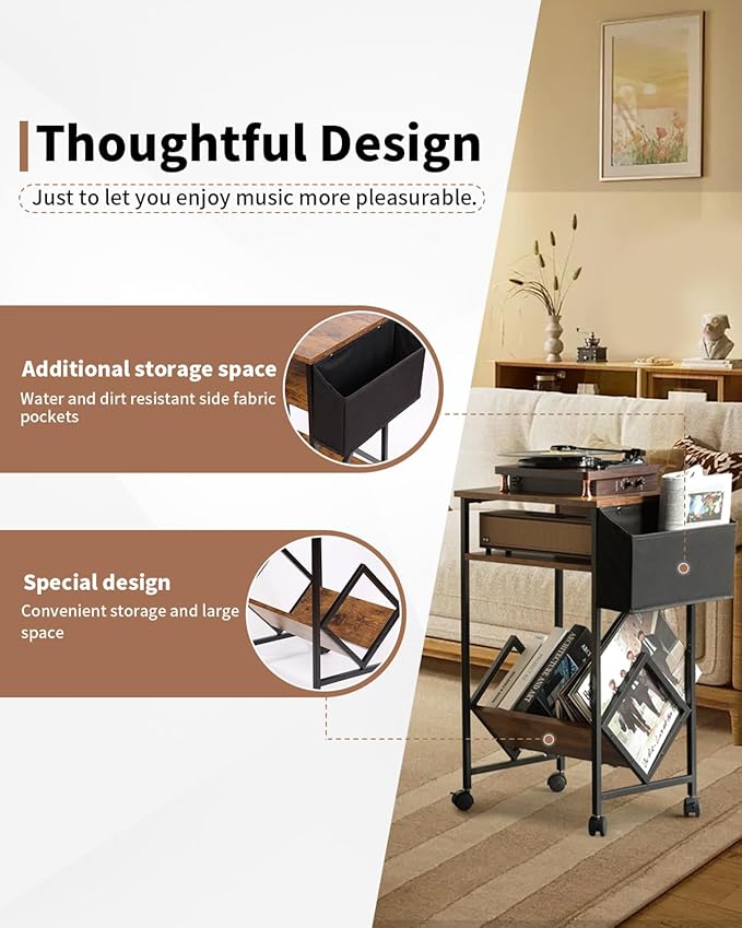 KATHY&BOB 3-Tier Printer Stand Mobile File Cabinet for Home Office with Side Storage Bag, Rolling Filing Cabinet with Open Storage Shelf, Fits A4 or Letter Size, Brown Under Desk Organizer