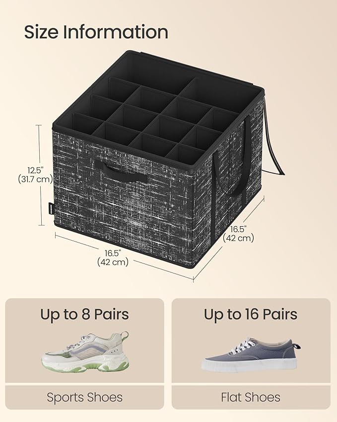 SONGMICS Shoe Organizer for Closet, Fits 16 Pairs, Shoe Storage Bin, Fabric Container with Handles and Clear Cover, for Bedroom, Entryway, Closet, Ink Black ULSP601B01