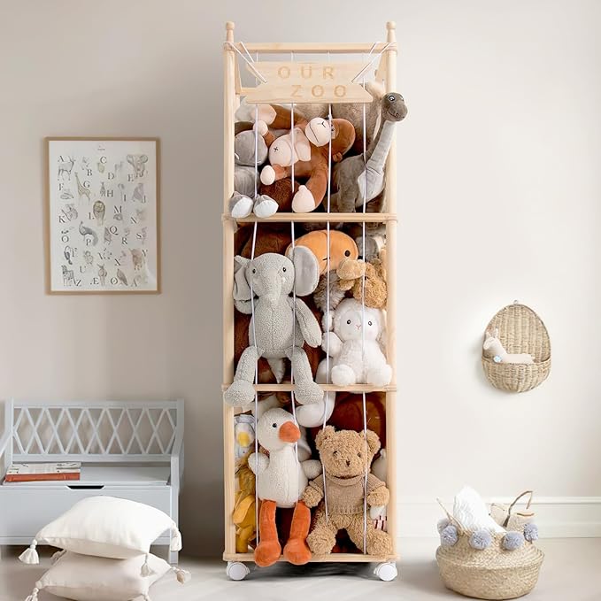 Mloong Stuffed Animal Storage, Wood Stuffed Animal Zoo Storage,Space Save Toy Organizer, Extra Large Capacity Plush Toy Cage,Stuffed Animal Holder,Gift for Nursery Playroom Kidroom Bedroom-54 inch