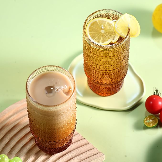 6pcs Hobnail Drinking Glasses Set, 16 oz Vintage Glassware Drinking Glasses, Gradual Amber Water Glasses Tumbler, Thanksgiving Cups for Kitchen, Juice, Beer, Cocktail, Whiskey