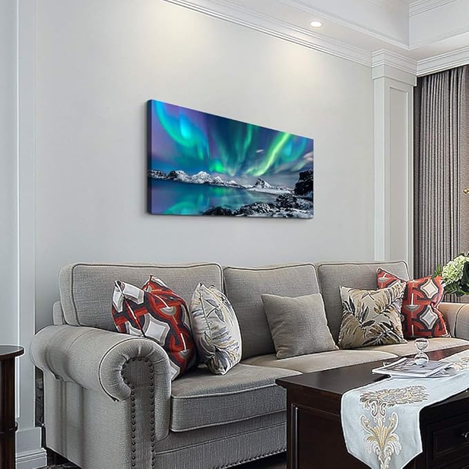 Large Wall Decor For Living Room Canvas Wall Art For Bedroom Blue Aurora Scenery Paintings Modern Bathroom Canvas Art Prints Ready To Hang Office Pictures For Home Kitchen wall Decorations Artwork