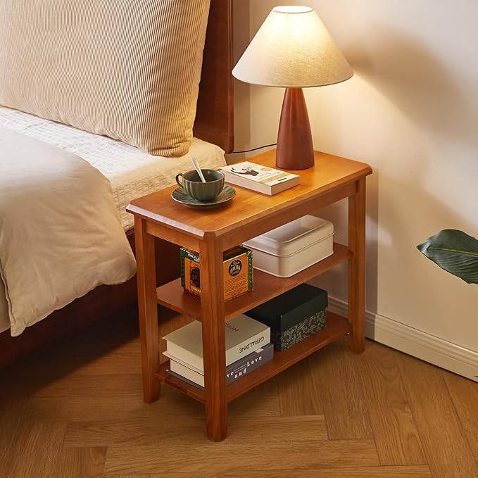 Wood Shoe Bench, 3 Tiers Shoe Storage Bench Height Adjustable, Entryway Bench for Hallway, Cherry Wood YD-WD05N