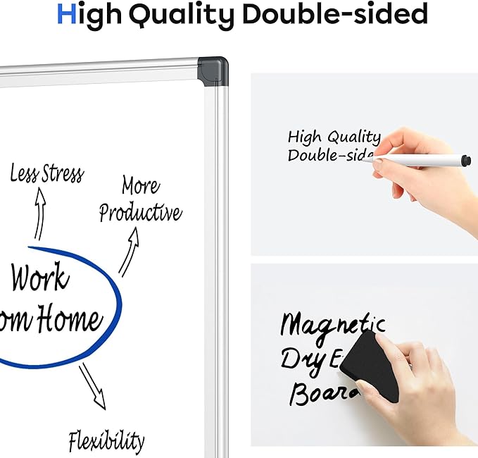 VUSIGN Magnetic Dry Erase Board, 24'' x 18'' Whiteboard for Wall, Hanging White Board, Horizontal or Vertical, Silver Aluminium Frame for Home, School, Office, Kitchen