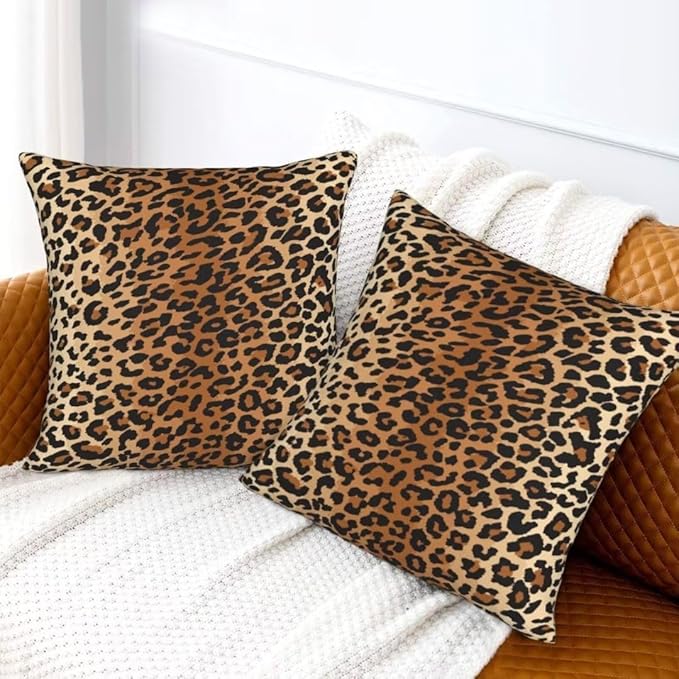 BETGINY Leopard Throw Pillow Cover 20 X 20 Inch Pack of 2, Cheetah Print Pillow Covers Square Cushion Faux Animal Skin Pillowscase for Bedroom Home Sofa Decoration