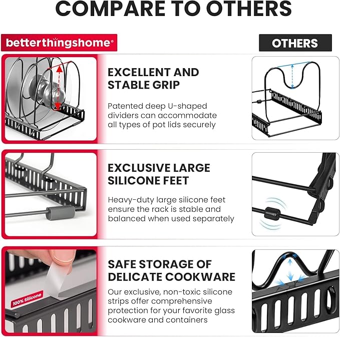 12+ Expandable Pan and Pot Lid Organizer Rack for Cabinet, Pot Lid Holder Pot Organizers Inside Cabinet, Pots and Pans Organizer Under Cabinet (Dark Grey, PAN & BAKEWARE)