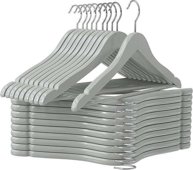 Utopia Home Premium Wooden Hangers 20 Pack - Durable & Slim Coat Hanger - Suit Hanger with 360-Degree Rotatable Hook - Wood Hangers with Shoulder Grooves (Grey Color)