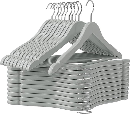Utopia Home Premium Wooden Hangers 20 Pack - Durable & Slim Coat Hanger - Suit Hanger with 360-Degree Rotatable Hook - Wood Hangers with Shoulder Grooves (Grey Color)