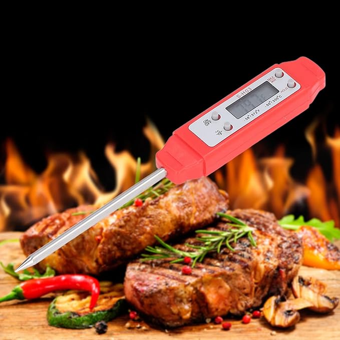 Digital Food Thermometer, Digital Food Thermometer Automatic Calibration Pen High Accuracy Electronic Pocket Thermometer Yellow for Home Use, Multifunctional Accessory (Red)