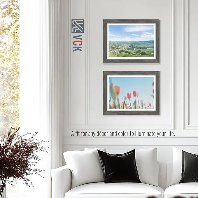 VCK 11x14 Picture Frame Set of 4 - Grey, Gallery-Quality Wood Poster Frames, 1.1-Inch Wide Border, Polished Plexiglass, Vertical or Horizontal Wall Display for Photo/Art/Prints, Grey