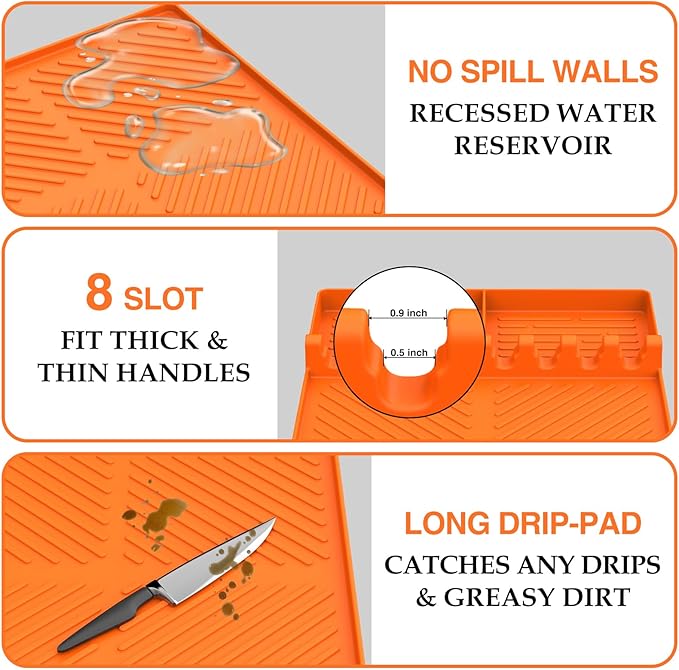 Silicone Griddle Tools Mat for Blackstone, Griddle Accessories Side Shelf Mat Grill Pad for Outdoor Grill Kitchen Counter Spatula Silicone Mat with Drip Pad (Orange)