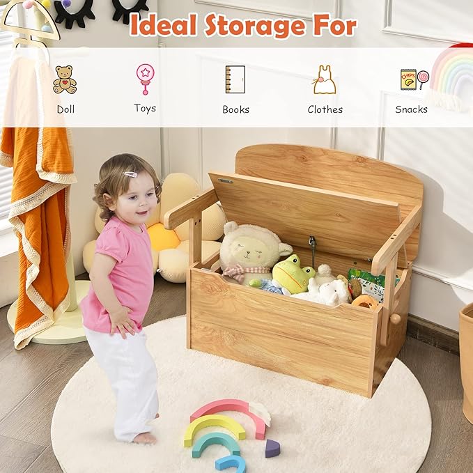 HONEY JOY Kids Table and Chair Set, 3-in-1 Convertible Wooden Toy Storage Bench with Handle, Toddler Furniture Set for Daycare Playroom, Gift for Boys Girls 3+ (Natural)