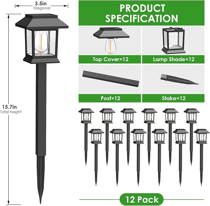 Solar Pathway Lights Outdoor, 12 Pack Upgraded LED Waterproof Solar Lights Outdoor, Landscape Lighting for Outside Driveway Garden Walkway Path Yard Lawn Décor, Warm White