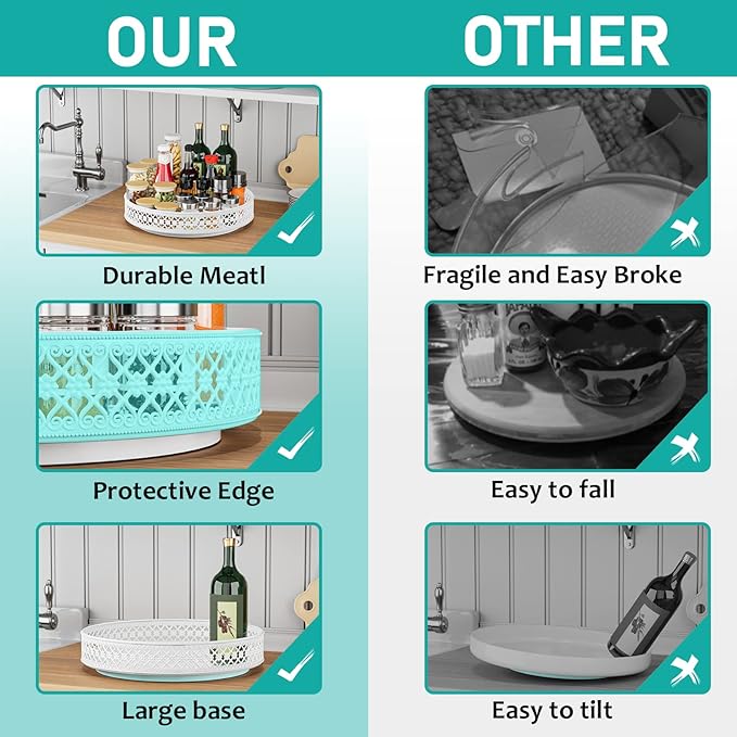 Ovicar Lazy Susan Organizer Turntable - 11 inch Rotating Spice Rack Metal Lazy Susan for Cabinet Pantry Kitchen Countertop Dining Table Cupboard Bathroom Refrigerator Vanity (11 inch White)