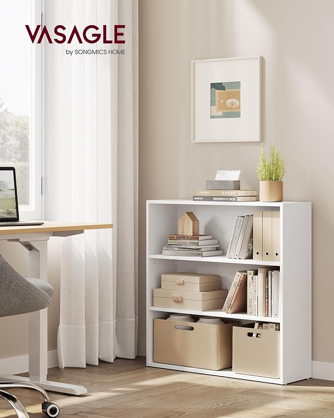 VASAGLE Custos Collection - Bookshelf, 3-Tier Bookcase, Book Shelf, Open Storage Shelf, 9.4 x 31.5 x 32 Inches, for Living Room, Home Office, Dinning Room, Cloud White ULBC173T14