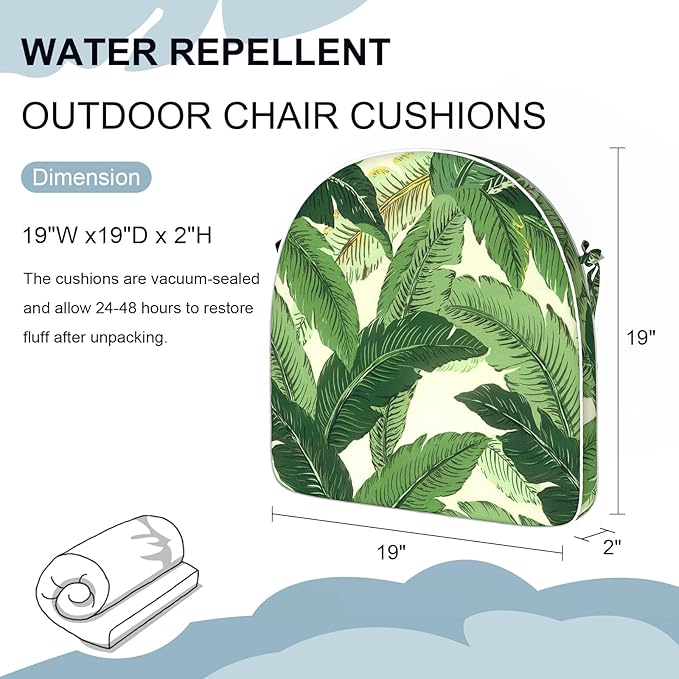 Set of 4 Outdoor Chair Cushions 19"x19"x2",Water Repellent Patio Seat Cushion with Ties and Removable Covers,Dining Chair Cushions for Indoor Kitchen and Patio Furniture,Swaying Palms Green